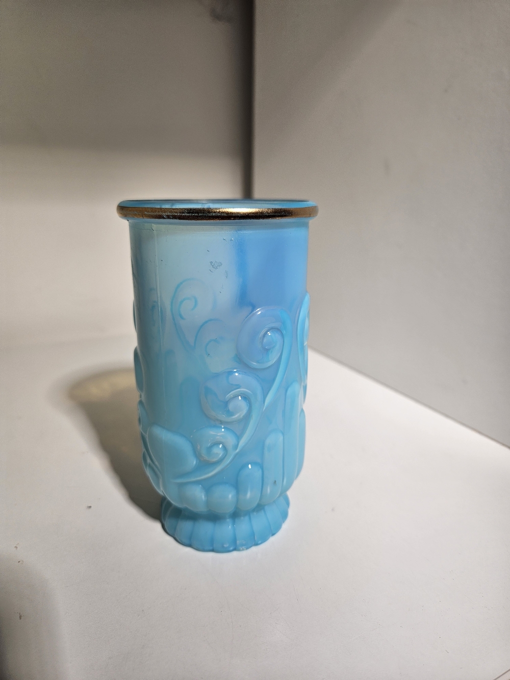 Vintage Avon Bristol Blue Opalescent Glass Cup/Vase/Toothbrush holder/ Vanity